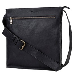 ANTONIO VALERIA Austin Oily Washed Black Leather Messenger Bag for Men