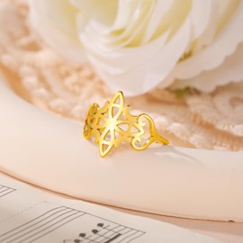 kkjoy Witch Knot Ring Stainless Steel Four Moons Magic Knot Pagan Wicca Symbols Ring Celtic Knot Witchcraft Amulet for Women Charming Ladies, Stainless Steel, No Gemstone