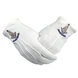 Freemasons Past Master Masonic Gloves White Cotton Hand Embroidered PM Symbol