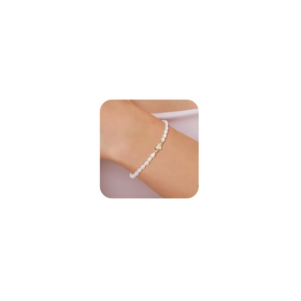 SCTHCS Dainty Pearl Gold Bracelet for Women 14K Gold Plated
