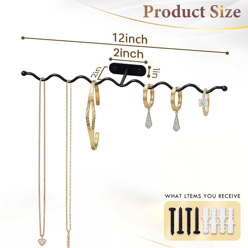 Jewelry Holder Organizer Wall: 12" Wavy Necklace Storage Rack, Anti-Scratch