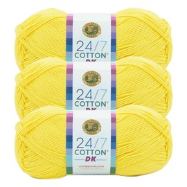 Lion Brand Yarn 24/7 Cotton DK Yarn for Knitting, Crochet, and Crafts, Lemon Drop, 3-Pack