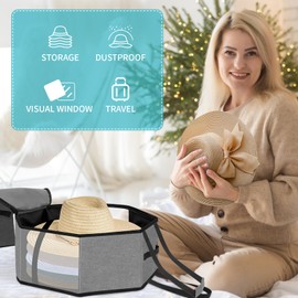 Yotako Hat Box for Travel and Storage Grey Collapsible Hat Case Hat Organizer Cowboy Cap for Closet with Handles Hat Boxes for Men and Women Storage Large Hat Bag Carrier with Cardbord