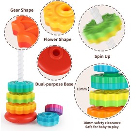 Baby Spinning Stacking Toys for Toddlers 1-3, Spin Toys ABS Plastic and Color Rainbow Design Ring Stacker Montessori Educational Learning Autism Sensory Toys for Boys and Girls Baby