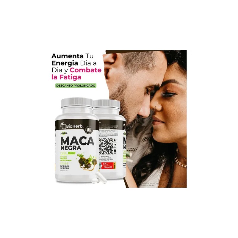 Maca Negra 100% Pura Bioherb 180 Cápsulas Suplemento