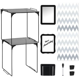 Extpro 9 Piece Locker Organizer and Accessories Kit, Locker Shelf with Magnetic Mirror, Whiteboard, Dry Erase Marker, Pen Holder, Clips, Self-Adhesive Wallpaper, Locker Decorations for Classroom