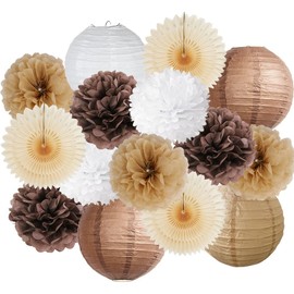 Party Decoration Brown Beige Baby Shower Neutral Birthday Vintage Pompoms Decoration Brown Beige Paper Fan Paper Lantern Natural Set Boho Party Decoration for Birthday Decoration Wedding Decoration