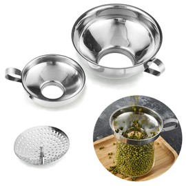 AMZVIO 3PCS Canning Funnel with Strainer for Wide and Regular Mason Jar,Wide Mouth Metal Funnels for Kitchen Use, Stainless Steel Funnels for Filling Bottles Mason Jars (Wide Funnel Set)