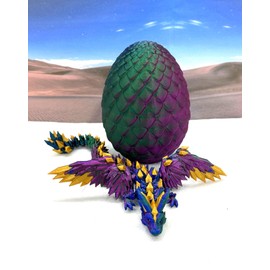 Crystal Winged Dragon with Dragon Egg, 3D Printed Articulated Dragon with Wings, Red Green Blue Gold Winged Dragon, Fidget ADHD Autism Toy CW001-RGBGD
