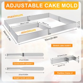 Zyiphor Backrahmen Rechteckig Verstellbar Edelstahl Tortenring Eckig Tortenform Kuchenrahmen Tortenrahmen Pizzarahmen Backring mit Teiler Spatel für Backblech Kuchen Torten Pizza Backen