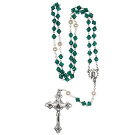 Emerald Green Austrian Crystal Catholic Prayer Rosary (May) -Includes rosary pouch, "How to Pray the Rosary" & birth month meanin -Communion, Reconciliation, Confirmation, RCIA, Birthday, Wedding, Mom