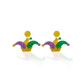 Mardi Gras Acrylic Earrings for Women Fleur De Lis Hook Dangle Earrings Accessories (Jester Hat)