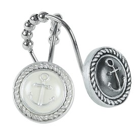 Nautical Anchor Shower Curtain Hooks, Rustproof Black White Ocean Sea Bathroom Curtain Hooks, 5 Roller Ring Balls Shower Hooks for Shower Curtain, Decorative Shower Curtain Hooks, Set of 12