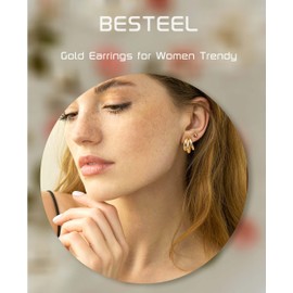 Besteel 12 Pairs Chunky Gold Hoop Earrings Set for Women Trendy, Hypoallergenic Stainless Surgical Steel 14K Gold Plated Stud Huggie Earring Stacks Pack Jewelry for Sensitive Ears Chunky Pack