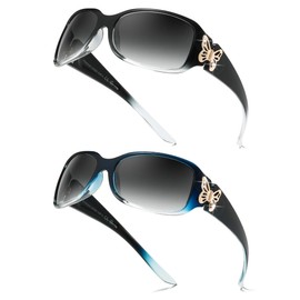 TJUTR 2 Pack Polarized Sunglasses for Women Trendy Butterfly Design Women Sunglasses with UV Protection, A colour gradient black/grey + colour gradient blue/grey