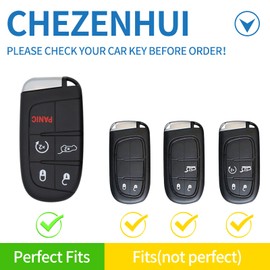 CHEZENHUI - Funda para llavero Jeep con cordón de piel, funda protectora para llave de coche para Grand Cherokee Wrangler Compass Cherokee Renegade Patriot, protector de control remoto inteligente,