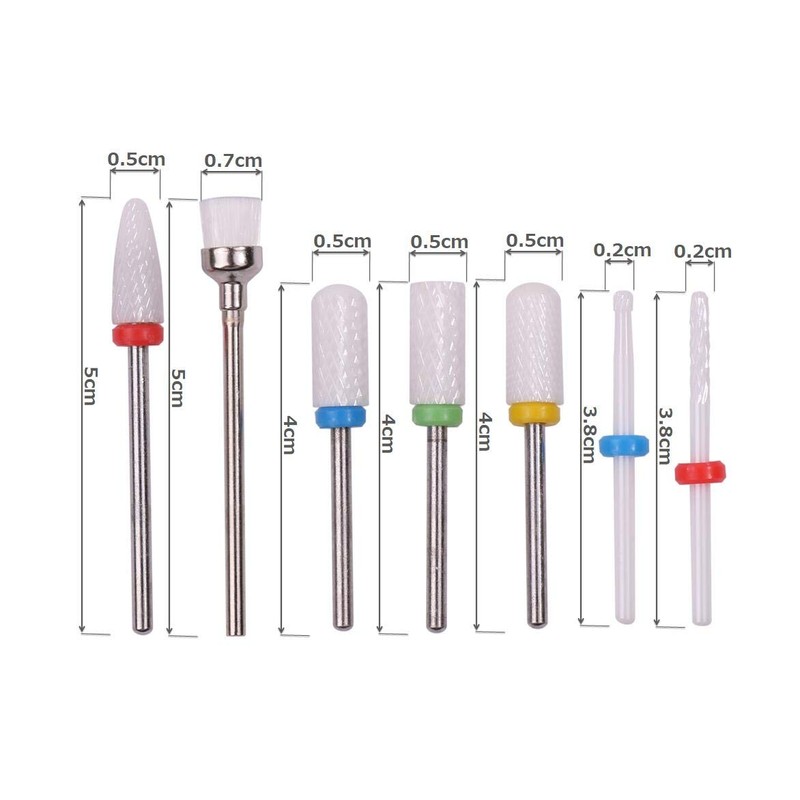 Drill Bit for Nail Machines [Grinding Head, 7-Piece Set] Nail