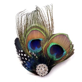 Aliotech Beautiful Butterfly Peacock Feather Hair Clip Pins with Rhinestones,Feather Hair Clip Pin Bridal Wedding Dance Party Hair Accessory