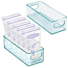 mDesign Set of 2 Plastic Baby Food Boxes - Storage Containers with Handles - Practical Sorting Box for Breastmilk Bags Made of BPA-Free Plastic - Light Blue