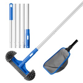Sepetrel Deluxe Swimming Pool Cleaning Kit Including Half-Deep Fine Mesh Pool Leaf Skimmer Net,12" Round Pool Brush Head & 70.5" Pole, for Above Ground Pools,Ponds,Spas,Hot Tubs