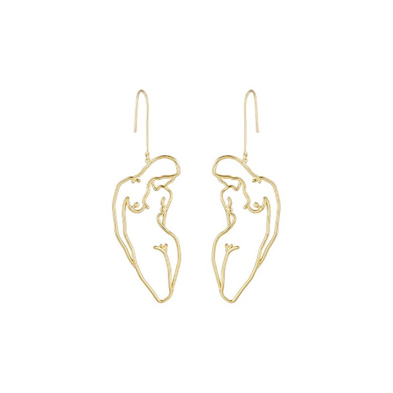 Abstract Gold Fun Statement Human Face Shaped Earrings Geometric Hollow