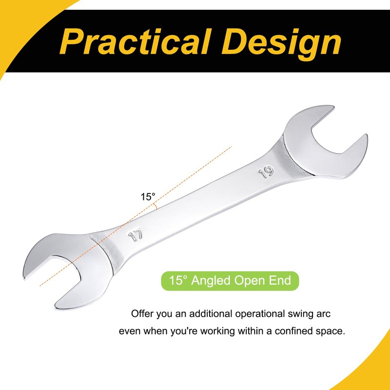 WorkBless Thin Open End Wrench, 17mm x 19mm Metric Chrome