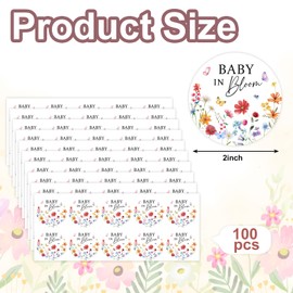 JarThenaAMCS 100Pcs Wildflower Baby in Bloom Stickers 2 Inch Floral Self Adhesive Round Sealing Label Decals for Birthday Baby Shower Party Favors Supplies