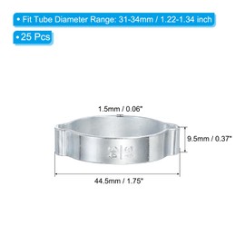 PATIKIL 25 Pack 31-34mm Double Ear Hose Clamp, Galvanized Steel O Clip Crimp Rings for Fuel Petrol Pipe Tube Fitting Connections, Silver Tone