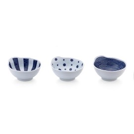 Saikaitoki Tableware Set, Medium Bowl, Stylish, Indigo Indigo Ball, Includes Hand, Bowl (3 Patterns)