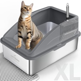 Stainless Steel Cat Litter Box with Lid | XL Extra Large Litter Box for Big Cats | Metal Litter Boxes High Sided | Enclosed Anti-Urine Leakage, Include Litter Mat and All-Metal Litter Scoop