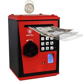 Litpggy Kids Safe Bank with Fingerprint Password Talking ATM Piggy Bank for Real Money Toy Gift for 5-14 Years Old Boys Girls (Black/Red)