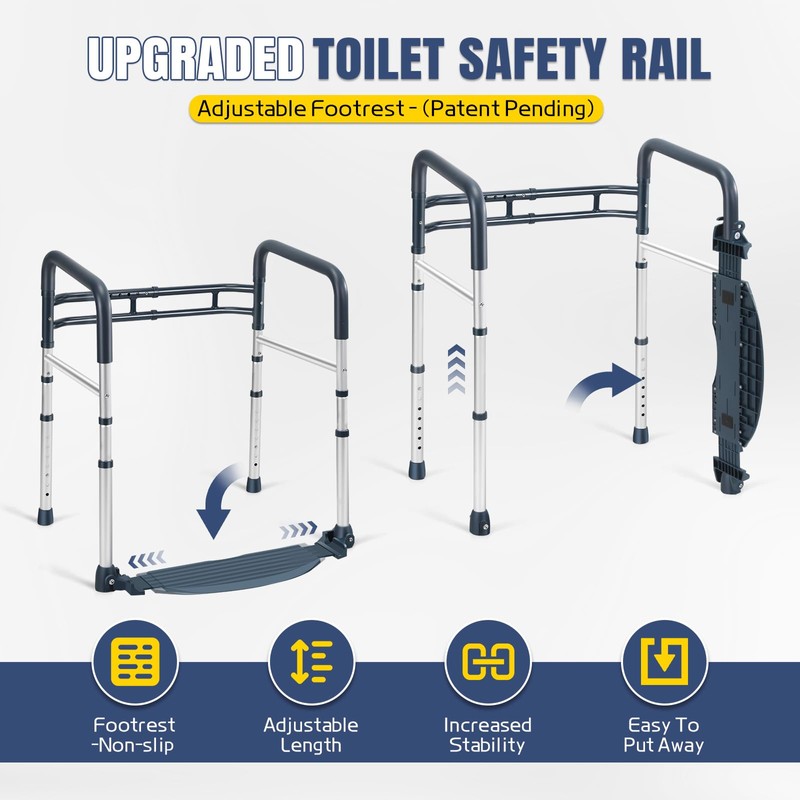 Lianjindun Toilet Safety Rails with Footrest, Folding & Portable Bathroom
