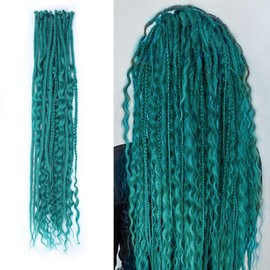 KRALER 24 Inch Mixed SE Dreadlock Extensions Sets, 3 in 1 20 Strands Synthetic Single Ended Dreads Extensions, Teal Green Hippie Dreads Style for Girls