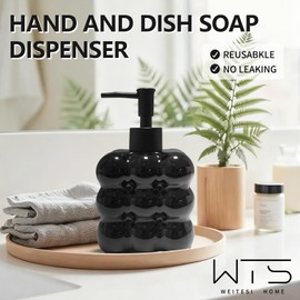 Glass Soap Dispenser with Rust Proof Pump, 12oz Refillable Hand Soap Dispensers for Bathroom, Dish Soap Dispenser for Modern Home Decor, Bathroom, Kitchen Countertop, Hotel(Black)