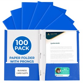 EPI Heavy Duty 2 Pocket Paper Folders. 100 Bulk Folders with Pockets, Prongs, and Business Card Slots. Colored Letter Size Document Organizers. Durable Portfolio for School, College, and Office Files