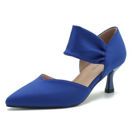 MAIERNISI JESSI Kitten Heels for Women Closed Pinted Toe Low Heels Slip on Ankle Strap Elegant Dress Pumps Royal Blue 43 - US 10