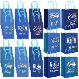Skyygemm 30 Pcs Happy Father's Day Paper Gift Bags with Handle Small Candy Treat Bags Bulk Blue Paper Wrapping Goodie Basket for Exchange Gift Dad Father's Day Party Supplies 7.9 x 5.9 x 3.5 Inch
