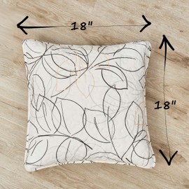 Tache Modern Abstract Floral Throw Pillow Cover Leaf Minimalist Line Art White Black Grey Gold Quilted Square Sham Pillow Cushion Covers, 2-Pack, 18x18