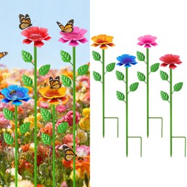 TTioDri 4 Pack Bee Watering Station, Metal Bee Water Station with Flower Design Colorful Butterfly Bath Bowl Drinking Feeder Cups for Outdoor Garden Yard Decor (Red,Pink,Blue,Yellow)