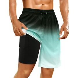 Mens Swim Trunks 9 Inch Mens Bathing Suit with Compression Liner Big and Tall Swim Trunks for Men Swim Shorts for Men