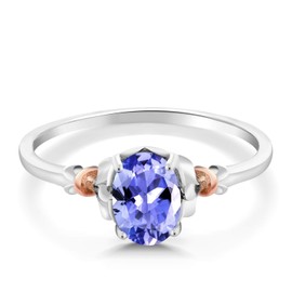 Gem Stone King 925 Silver and 10K Rose Gold Oval Gemstone Birthstone Engagement Ring | Oval 7X5MM | Wedding Engagement Anniversary Solitaire Promise Ring For Women