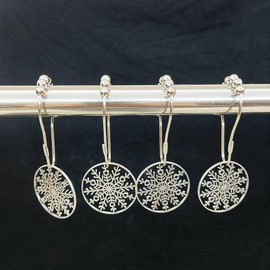 12 Pack Decorative Shower Curtain Hooks Rings (Combinated Type | Snowflakes) for Less Than 1-1/4'' Bathroom Shower Curtain Rod