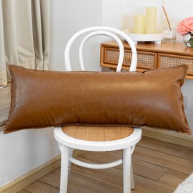 JoraLion Faux Leather Throw Pillow Cover 14x36 inch, Brown Lumbar Pillow Cover Luxury Modern Farmhouse Decor Cushion Case for Couch Sofa Bed Living Room, Pack of 1 (Cover Only)