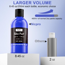 Nicpro Blue Fabric Paint, 8.45 oz (250 ml) Fabric Paint for Clothes Permanent for Furniture Upholstery, Soft & Non-Toxic Textile Paint for Fabric DIY Crafts, T-shirt, Shoes Jeans Canvas for Kids Adult