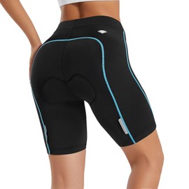Santic - Pantalones cortos de ciclismo para mujer, acolchados, transpirables, para bicicleta, Azul, Large