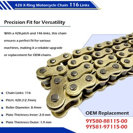 GOLKNHA Gold 428 X-Ring Motorcycle Chain 116 Links OEM#9Y580-88115-00 9Y581-97115-00