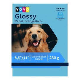Papel Fotográfico Glossy Carta 230gr 100 Hojas 5 Paq Yoyo Blanco