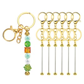 PATIKIL 6 Pcs Beadable Keychains Bars, Metal Beaded Keychain Blanks Bulk Making Supplies Kit with Lobster Hook for Pendant DIY Art Crafts, Gold Plating