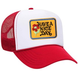 Have A Nice Day Vintage Patch Trucker Hat (Red/White)
