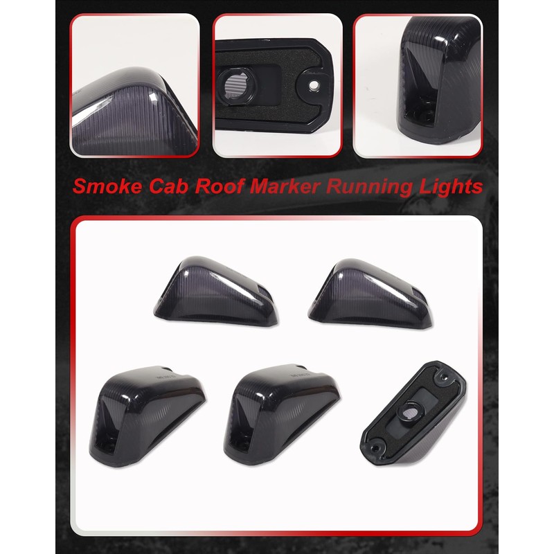 MODIPIM 5PCS Smoked Lens Front Roof Running Clearance Light Housings